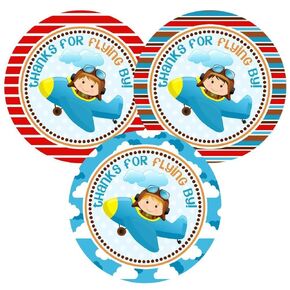 Airplane Pilot Thank You Sticker Labels for Boys by Adore By Nat - Kid Birthday Baby Shower Party Favors - Set of 30