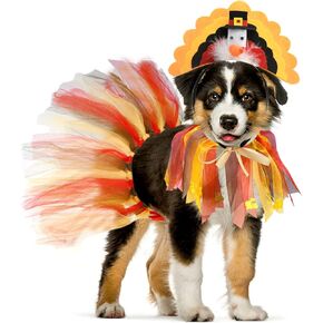 Vehomy Dog Thanksgiving Costume Pet Dog Turkey Headband Headwear Hat Puppy Thanksgiving Halloween Collar Dog Tutu Skirt Pet Halloween Turkey Costume for Cats Dogs 3Pcs