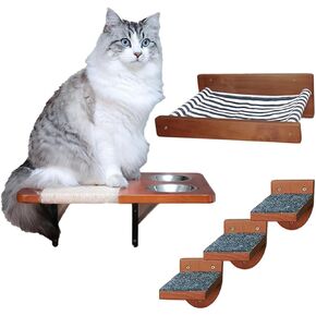 5 PC Modern Cat Wall Shelves, Sturdy Cat Wall Furniture, Cat Shelves for Wall, Cat Hammock Bed, Cat Climbing Steps, Elevated Cat Feeding Shelf, Wall Mounted Cat Furniture Cat Scratching Post in Saudi Arabia