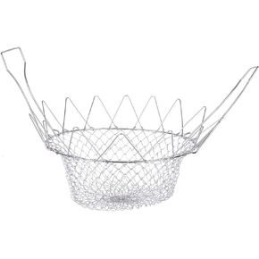 Deep Fry Basket, Stainless Steel Foldable Strainer Basket Colander - Cooking Basket for Frying, Steaming, Straining, Rinsing, 9.3x3.7 In