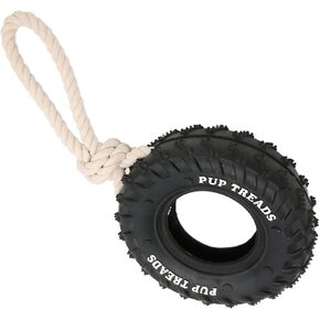 Pssopp Puppy Dog Chew Toys Dog Tire Chewing Toy Rubber Aggressive Dog Tug Toy with Rope for Small Puppies and Medium Dogs (Blue)
