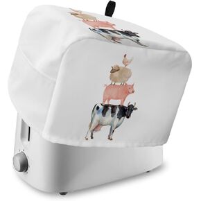Toaster Dust Cover with Pockets, Farmhouse Cow Pig Chicken Black White Pattern Soft Washable 2 Slice Toaster Cover, Dust-proof Cover for Small Appliance Cover and Fingerprint Protection