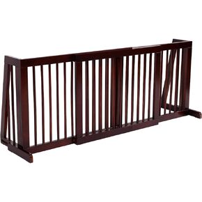 PETSITE 28"-80" Adjustable Wooden Pet Dog Gate, Freestanding Step Over Fence for Corridor Doorway Stairs