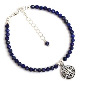 Real Ruby Bracelet for Women, Evil Eye Bracelet, 925 Sterling Silver, July Birthstone Jewelry, Gift for Mom,Wife,Sister, 6.5 + 1.5 Inch Adjustable Chain (Ruby)