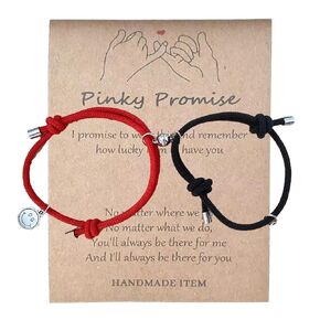 2pcs Pinky Promise Heart Couples Bracelets for Women Men,Matching Couple Bracelets,Matching Heart Bracelets for Boyfriend Girlfriend Best Friend for Him and Her (Black & White)