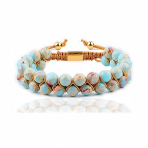 Protective Turquoise Bracelet Macrame Natural Stones Double Layer 8mm Genuine Gemstones Bracelet Healing Crystals Adjustable Bracelet EXCLUSIVE YOGA GIRL USA HANDMADE (fox-turquoise)