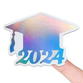 50 x Graduation Hat Vinyl Holographic Stickers, 2024 Graduation Ceremony, Graduation Announcement, Grad Party Envelope Seals, Envelope Sealing Stickers, Grad Cap, Tumblers Stickers