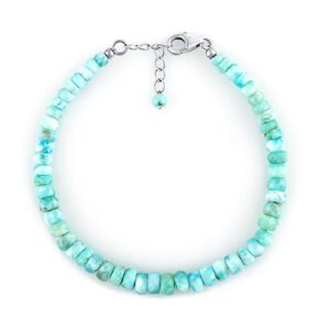 Natural Blue Larimar Crystals Dainty Bangle Bracelet, Gemstones Beads, Handmade Designer Jewelry, Size 8 inch, Bohemian, Statement, 925 Sterling Silver, Women Gifts,
