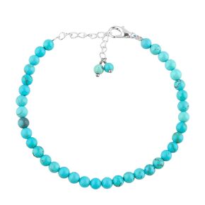 Natural Real Turquoise Crystals Bracelet, 4mm Best Grade Plain Round Beads, Chakra Healing Gemstone, Beautiful Simple Jewelry, Silver Plated Jewelry 8 inch
