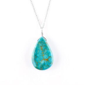InfinityGemsArt Turquoise Pendant Necklace for Women, Birthstone, Natural Gemstone Cabochon Pear, Dainty Bezel Handmade Jewelry, Chakra Energy Healing Crystals, 925 Sterling Silver Chain 18 inch