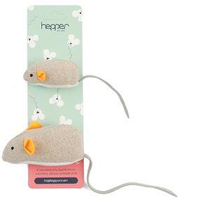 Hepper Catnip Mice Toy Set - Flax: Premium Catnip-Infused Mice Cat Toys for Endless Play, Multi-Textured Flax Fabric Ideal for Quiet Self-Play - 2 pcs Pet Toys for Cats for Kicking & Tossing
