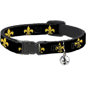 Cat Collar Breakaway Fleur De Lis Black Yellow 8 to 12 Inches 0.5 Inch Wide