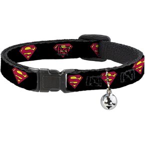 Cat Collar Breakaway Superman Shield Black 8 to 12 Inches 0.5 Inch Wide