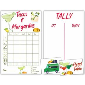 Tacos and Margaritas Bunco Theme Set - Bunco Score Sheets - Fiesta Themed Bunco - Cinco de Mayo Bunco Scorecards - Tally Sheets - Ghost Player - Bunco Game Kit for Game Night - May Theme Night