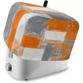 Orange Grey Oil Painting Toaster Cover 2 Slice, Small Kitchen Appliance Covers, Burnt Orange Geometric Abstract Art Toaster Oven Cover with Loop, Bread Machine Cover Polyester Dust Cover Protection