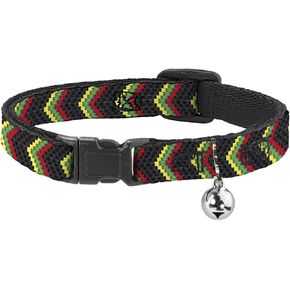 Cat Collar Breakaway Chevron Weave Black Rasta 8 to 12 Inches 0.5 Inch Wide