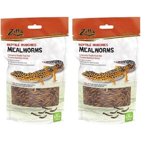 Zilla 2 Pack of Reptile Munchies Mealworms, 3.75 Ounes each, for Bearded Dragons, Leopard Geckos, Chameleons, Large Tropical Fish, and Birds