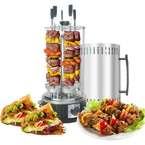 Upgraded Countertop Vertical Rotating Oven - Rotisserie Shawarma Machine, Kebob Machine, Stainless Steel Body W/Heat Resistant Door, Includes 5 Skewers & 5 Oil Collecting Cups, US Plug, 110V