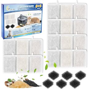Cat Water Fountain Filters Compatible with Petory Cat Water Fountain, 74oz/2.2L Automatic Cat Fountain Filter Replacement, 6PCS Pet Fountain Replacement Filters & 6PCS Foam Filters