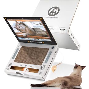 Scratching Pad Laptop Interactive Toy, 3-in-1 Cardboard Cat Interactive Toy, Unique Cat Gifts, Cat Accessories Essentials, Funny Carboard Cat Laptop & Computer TV Scratcher for Indoor, Grey