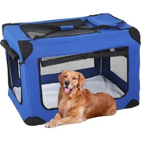 قفص كلب ناعم قابل للطي مقاس 42 بوصة من FDW، بيت للكلب مفتوح بثلاثة أبواب مع نافذة شبكية، قفص متنقل للسفر للحيوانات الأليفة داخل المنزل وخارجه، رمادي in Kuwait