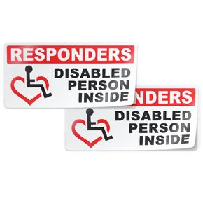 First Responders Disabled Person Inside Sticker Decal (4" x 2", 2 Pieces) - Protect Your Family by Flippin Stickers