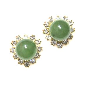 Interchangeable Nephrite Jade Genuine British Columbia Natural Green Gemstone Rhinestone Crystal Heart Stud Earrings, March Birthday Birthstone, Handmade 35th Anniversary Gift - 14K Gold Filled Posts