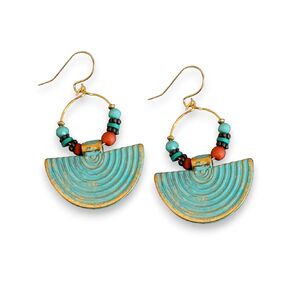 Boho earrings for women, Semi circle ethnic earrings, Handmade turquoise tribal jewelry, Turkish beaded jewelry, Gift for her, Light-wight dangle earrings