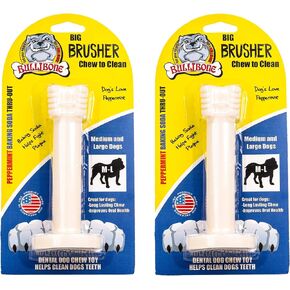 Bullibone Brusher: Dog Teeth Cleaning Brushing Toothbrush Stick - Long Lasting Nylon Peppermint Chew Toy for Dog Oral Care and Dental Health for Small Dogs and Puppies