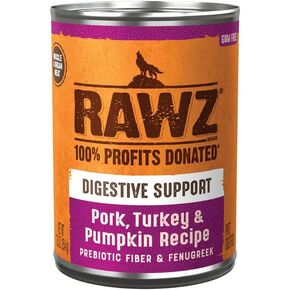 Rawz Natural Pet Food, Digestive Support Canned Dog Food, 12.5 Ounce (Pork/Turkey & Pumpkin) Case of 12 Cans