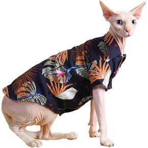 قميص هاواي للقطط، ملابس قطط صيفية للقطط Sphynx Cat Devon Rex والكلاب الصغيرة، تي شيرتات بولو مسامية للقطط (L(4.5-6.5lbs))