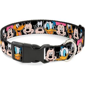 Buckle-Down Classic Disney Character Faces Black Plastic Clip Collar, Large/15-26"