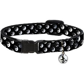 Cat Collar Breakaway Yin Yang Monogram Black White 8 to 12 Inches 0.5 Inch Wide