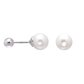 925 Sterling Silver Faux Pearl Studs Earrings Screw Ball Backs, 6mm / Gray