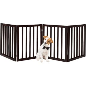 PETMAKER Pet Gate – Dog Gate for Doorways, Stairs or House – Freestanding, Folding, Accordion Style, MDF Wooden Indoor Dog Fence (4 Panel, Brown)