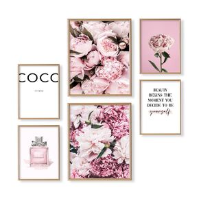 Pink Paris Coco Wall Art - Rose Peony Glam Posters for Room Aesthetic - Fashion Designer Pictures - Postive Quotes Gifts, Bedroom Bath - Feminist Inspirational Quotes for Women Girl Bedroom Wall Décor