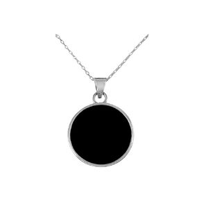Handmade Sterling Silver 925 Round Flat Black Onyx 20mm Pendant Necklace with 16+2 inches Chain for Women