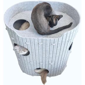 3-Storey Cat Condo for Indoor Cats - Cozy Cat Cave Beds, Pet Cat House for Multiple & Large Cats Up to 22 Lbs, Scratch Resistant Peekaboo Cat Tunnel, Cat Hideaway, 24" x16" x29", Light Gray in Kuwait