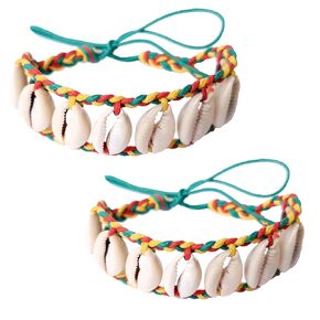Bracelet Cowrie Puka Shell Adjustable Cotton Thread Beach Boho Chic Style for Men and Women 2Psc (Black)