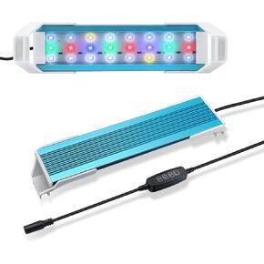 Fish Tank Light, Full Spectrum LED Aquarium Light with Aluminum Alloy Shell Extendable Brackets, Adjustable Timer Adjustable Brightness, for Freshwater Fish Tank (13W（for 9-14 inch Tank)