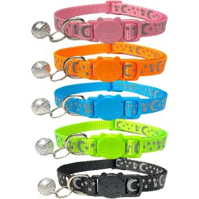 5PCS Reflective Cat Collars Breakaway with Bell，Moon Reflections Cat Collar with Bells ，Girl Boy Pet Kitten Collar，Pet Supplies Stuff，Accessories，Adjustable 7.87-13 Inch，Made of Durable Nylon Fabric