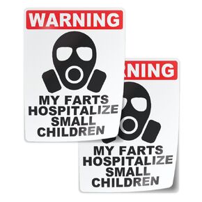 Funny Fart Warning Sticker - Humorous 4"x3" Vinyl Decal - 2 Pieces, by Flippin Stickers