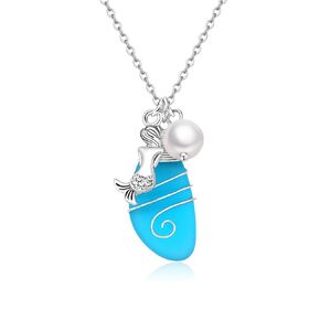 Sea Glass Necklace, Beach Necklaces for Women, Freshwater Pearls Necklace, Sea Glass Jewelry, Handmade Necklaces Gift for Women Girls (Light Blue & Starfish)