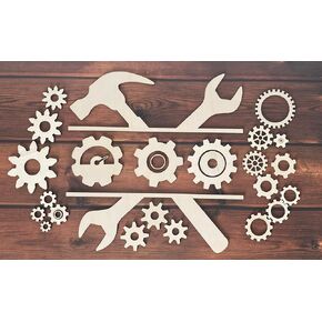 ARMLAZER. Set of Wooden Gears 22pcs. Steampunk Wall Decor. Unfinished Crafts and Decorations. Steampunk Style Design. DIY Gear Coloring Engineering Design. Handicraft.