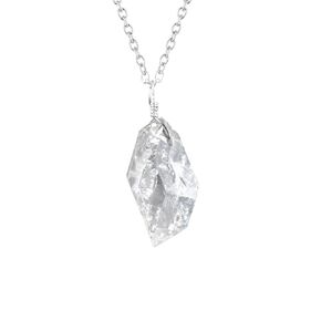 InfinityGemsArt Raw Herkimer Diamond Quartz Pendant Necklace Women, April Birthstone, Spiritual Energy, Power, Chakra Activator, Rough Crystals and Gemstone, 925 Sterling Silver Chain 18 inch