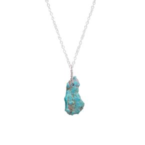 Natural Raw Real Blue Turquoise Crystals Pendant Necklace, Healing Gemstone, 925 Sterling Silver Jewelry 18 inch, A+ (1 pendant)