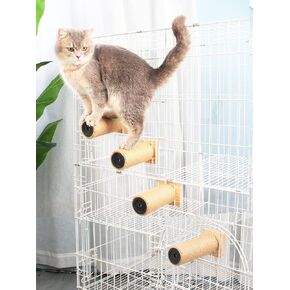 Cat Climbing Steps Scratching Tree - Cage Shelf Wooden Ladder Pets Perch Furniture Inside The cage with Install Screws 4 Steps 6.3x2 inches