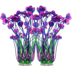 Large Aquarium Plastic Plants, Tall Aquarium Plants, Big Aquarium Plastic Plants for Fish Tanks Decor, 15.75" Height (Purple Green, 2pcs)