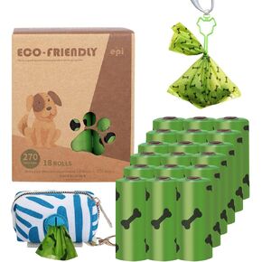 Pet Poop Bag Biodegradable - 270 Count Dog Waste Bags with Dispenser and Clip, Thicker and Leakproof, EPI Degradation and Light Aromatic Refill Rolls for Dogs Use