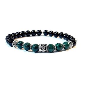 Small Handmade Malachite and Black Tourmaline Healing Bracelet 6.5 Inches